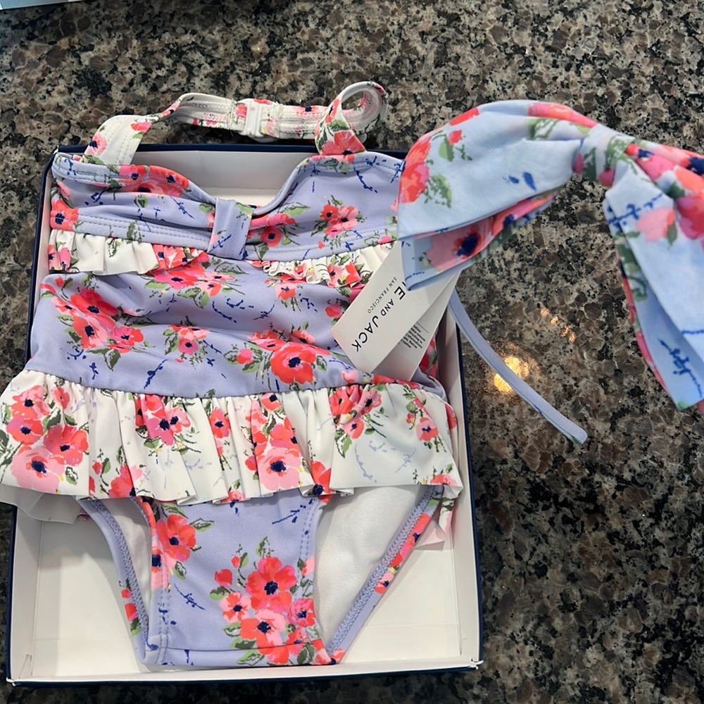 NWT - Janie and Jack bathing suit and headband matching set -12-18 months.